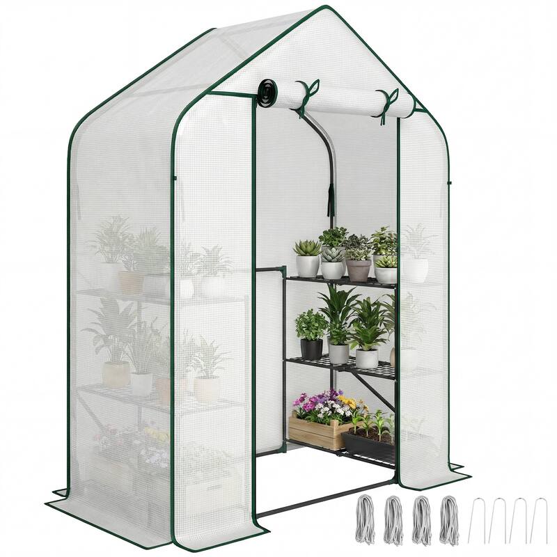 Outsunny 4.7' x 2.3' x 6.2' Small Greenhouse for Outdoors, 3 Tiers 6 Shelves, Portable Greenhouse with UV-resistant PE Cover