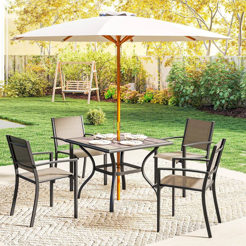 Outsunny Outdoor Dining Table for 4 People, 37" Square Patio Table with Umbrella Hole, Backyard, Deck, Gray