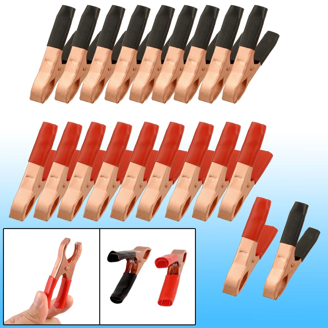 20 Pcs Black Red Copper Plated Metal Battery Clips Alligator Clamps 50A - Black, Red, Copper Tone