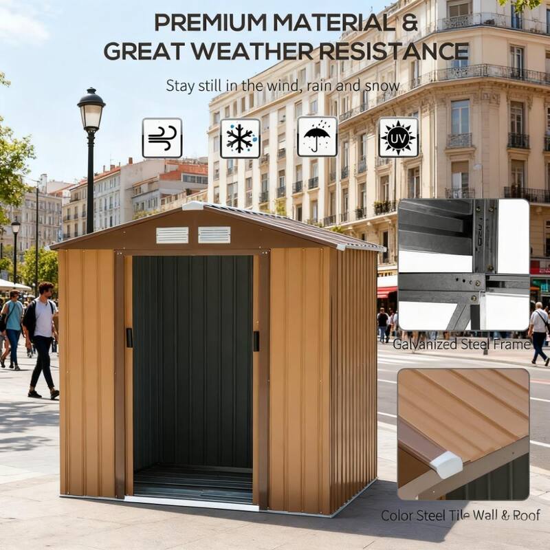 GDFStudio - Galvanized Steel Outdoor Storage Shed with Foundation Kit