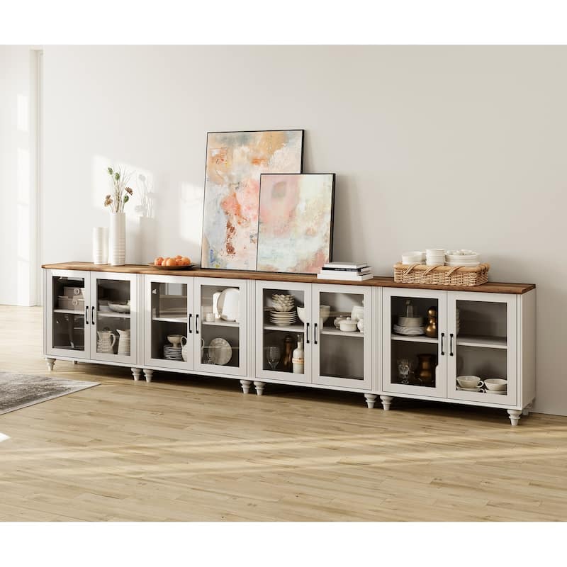 TV Stand with Glass Doors, TV Console Table TV Cabinet