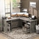 preview thumbnail 44 of 70, Modern Farmhouse L-Shape Desk with File Cabinet and Drawers, Homer Office Executive Desk with Charge Station