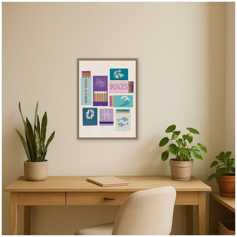 Kate and Laurel Pisces Matchbooks Linen FC by Megan Ryan Framed Canvas Wall Art Print