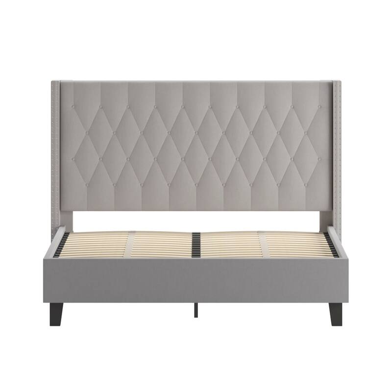 Tufted Upholstered Nailhead Trim Platform Bed