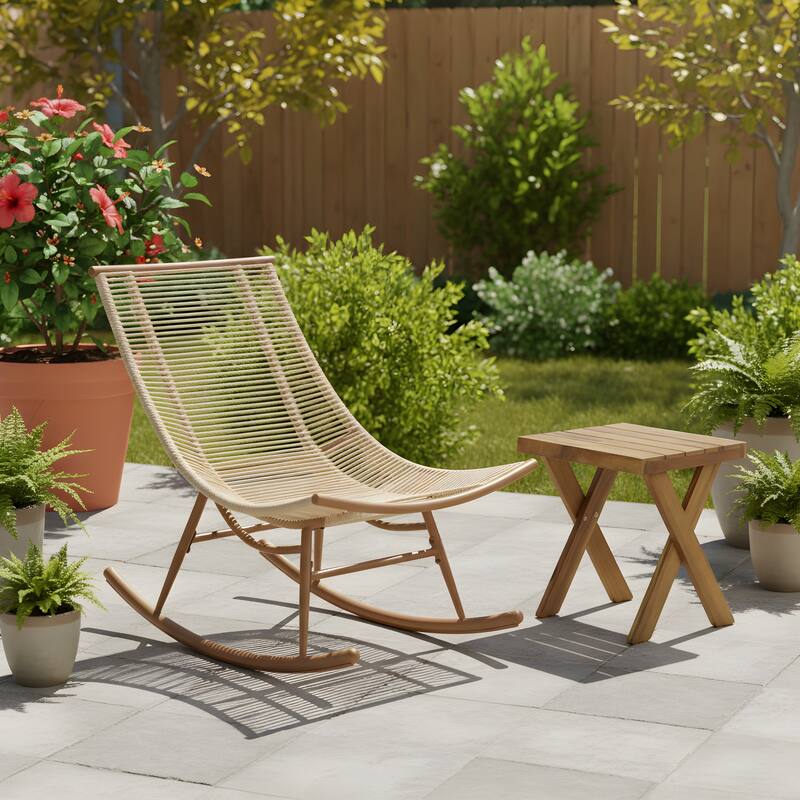 Christopher Knight Home - Rocking Chair with PE Rattan and Side Table Set - Natural