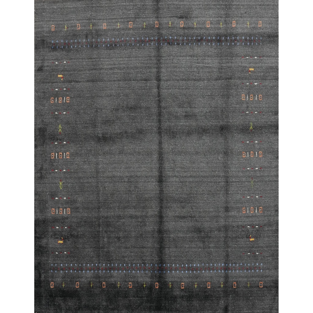 Hand Knotted Oriental 100% Wool Carpet Tribal Animal Pictorial Greys & Charcoal Gabbeh Area Rug - 8' 0'' X 7' 10''