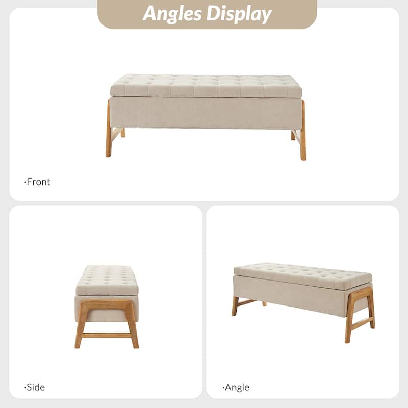 Rita Mid-century Modern Upholstered Storage Bench with Tufted Seat and Solid Wood Leg by HULALA HOME