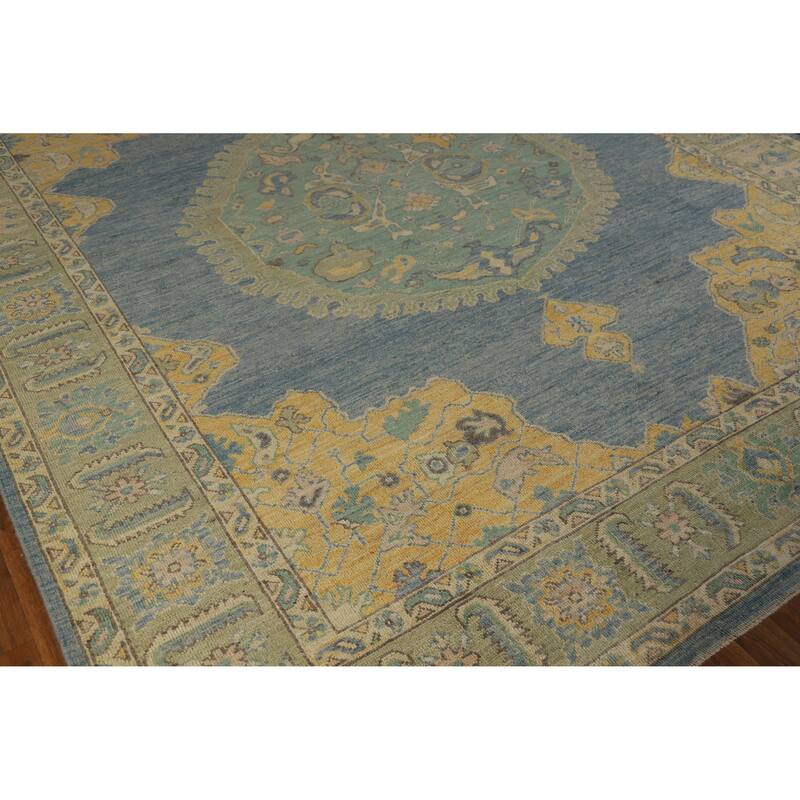Hand Knotted Oriental 100% Wool Carpet Transitional Medallion Navy Blue & Blues Oushak Area Rug - 10' 2'' X 8' 4''