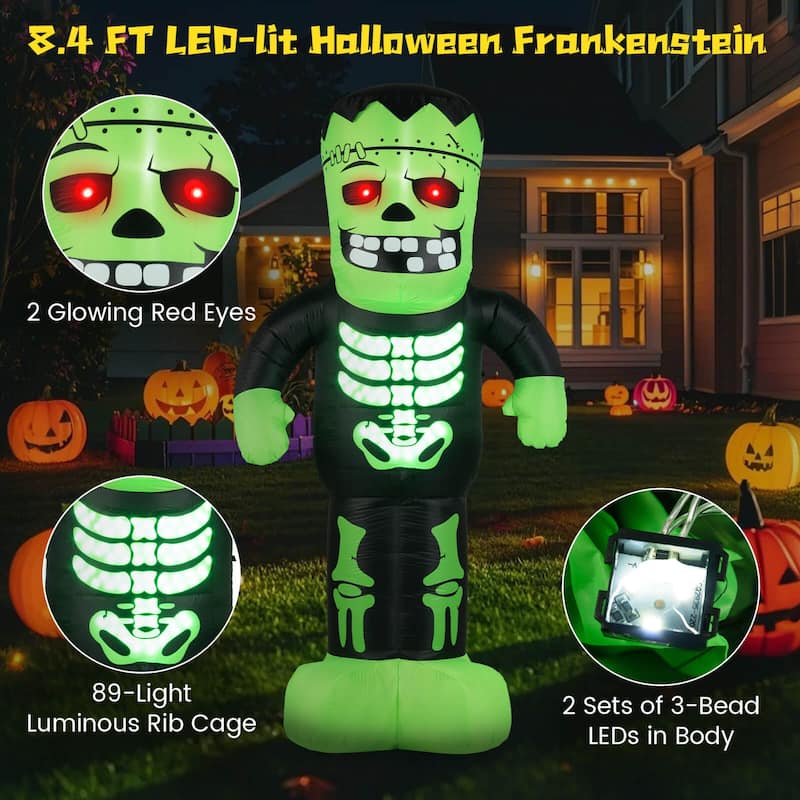 8.4 Ft Halloween Inflatable Frankenstein Skeleton Light Up Decoration