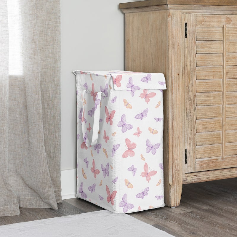 Sweet Jojo Designs Pink/Purple Shabby Chic Butterfly Girl Foldable Laundry Hamper with Handles - Butterflies, Watercolor Pattern