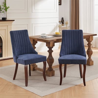 Linen Upholstered Dining Chairs with Wood Legs (Set of 2)