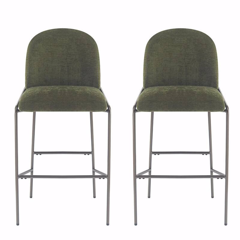 Galen Indoor Upholstered Metal Bar Stools with Gray Fabric and Antique Bronze Finish, Set of 2