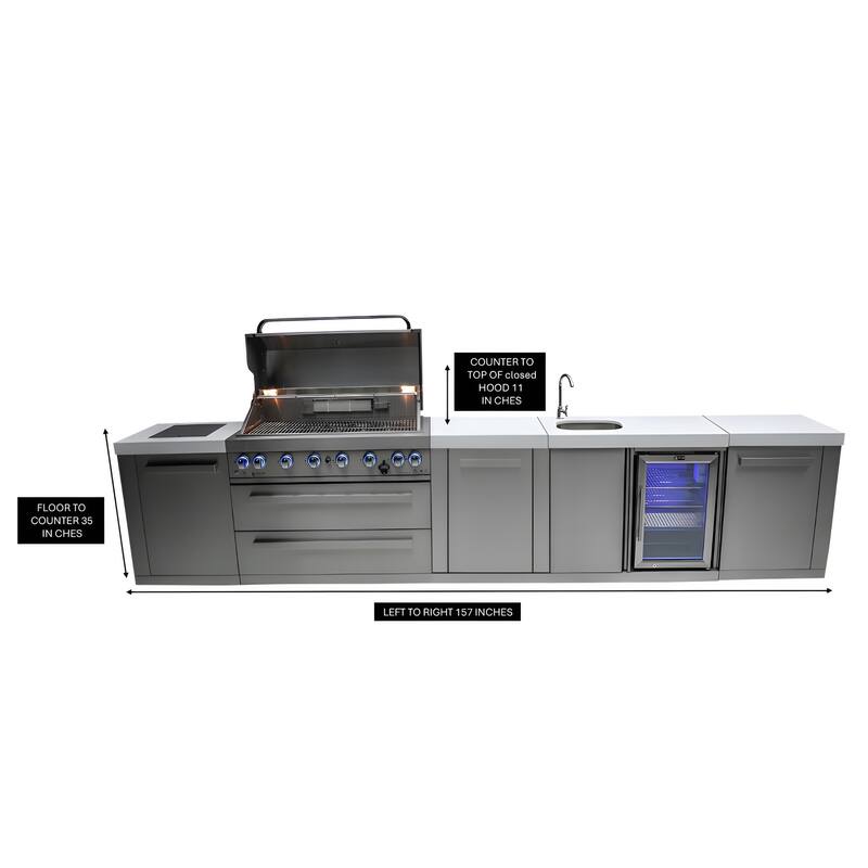 Mont Alpi MAi805-BEV-EXC Original Stainless Steel Outdoor Kitchen Island BBQ Grill + Beverage Center + 25" Extra Storage Cabinet