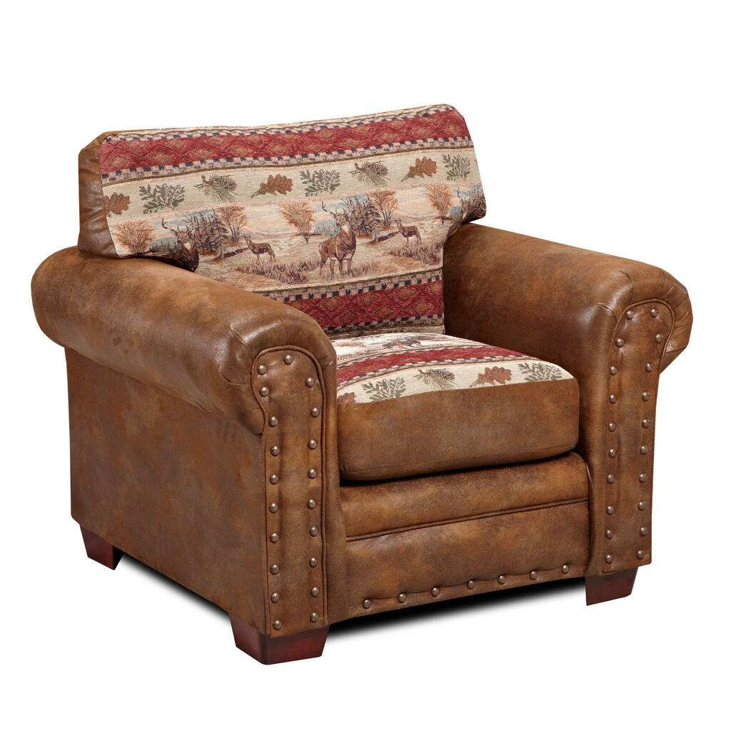 Deer Valley Microfiber and Printed Tapestry Lodge Chair