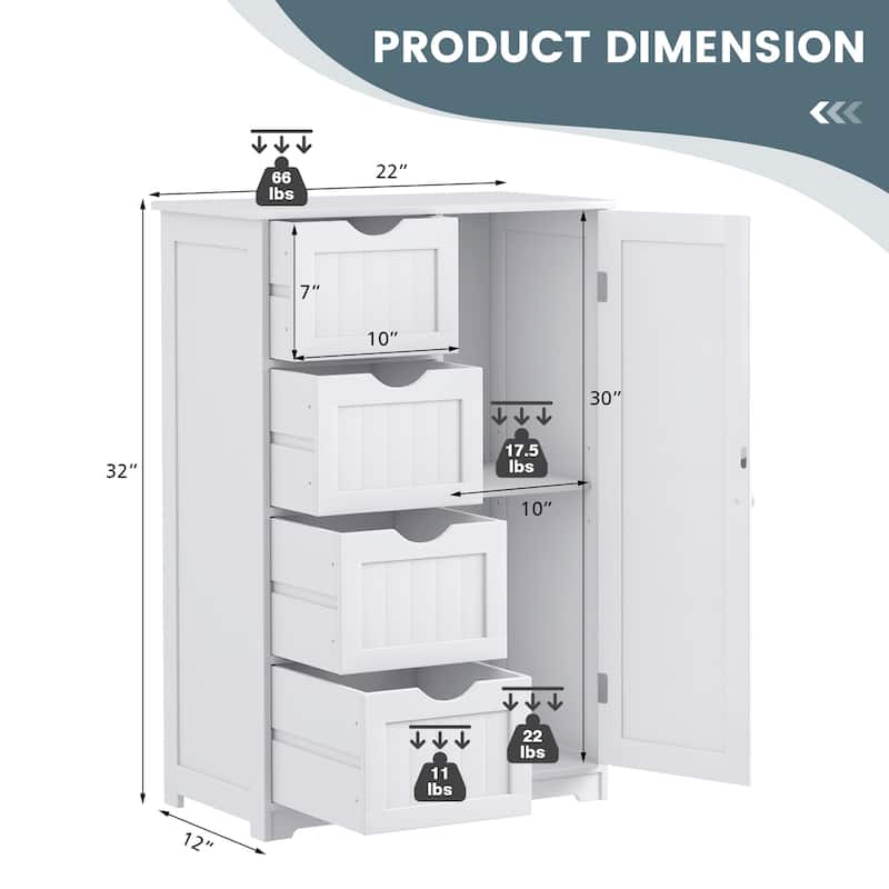 Costway Wooden 4 Drawer Bathroom Floor Cabinet Storage Cupboard 2