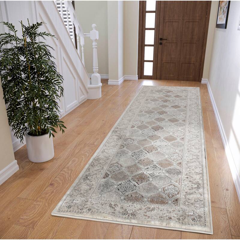 Omari Collection Grey/Blue Abstract Traditional Area Rug - 2'6" X 8' Runner