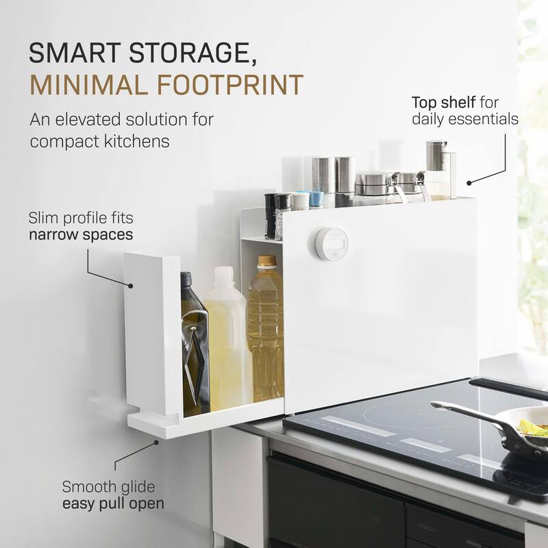 Yamazaki Home Sliding Drawer Seasoning Rack, Steel - L 36.61 x W 4.92 x H 14.45 inches