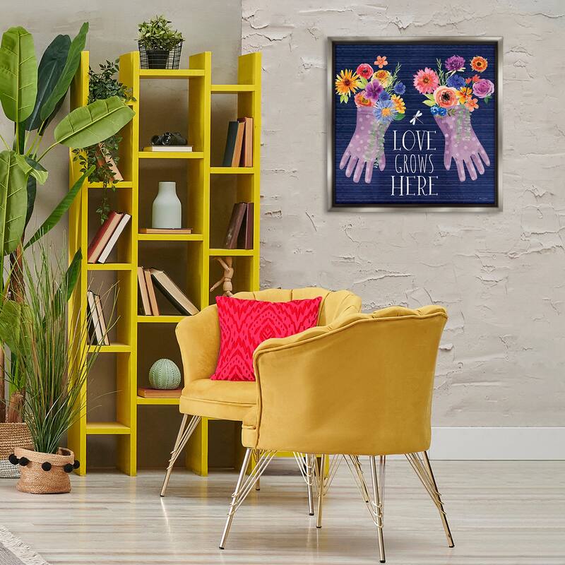Stupell Love Grows Here Gardening Gloves Framed Floater Canvas Wall Art Design By Nicole DeCamp