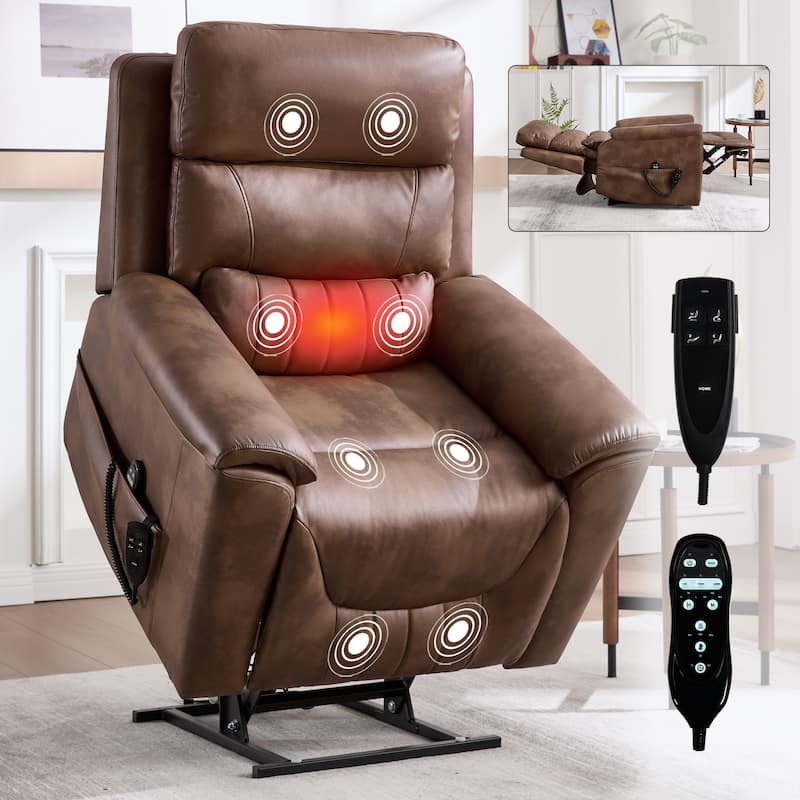 350 Lbs Leatherair Power Lift Recliner Chair, Heavy Duty Motion Mechanism With 8-Point Vibration Massage And Lumbar Heating