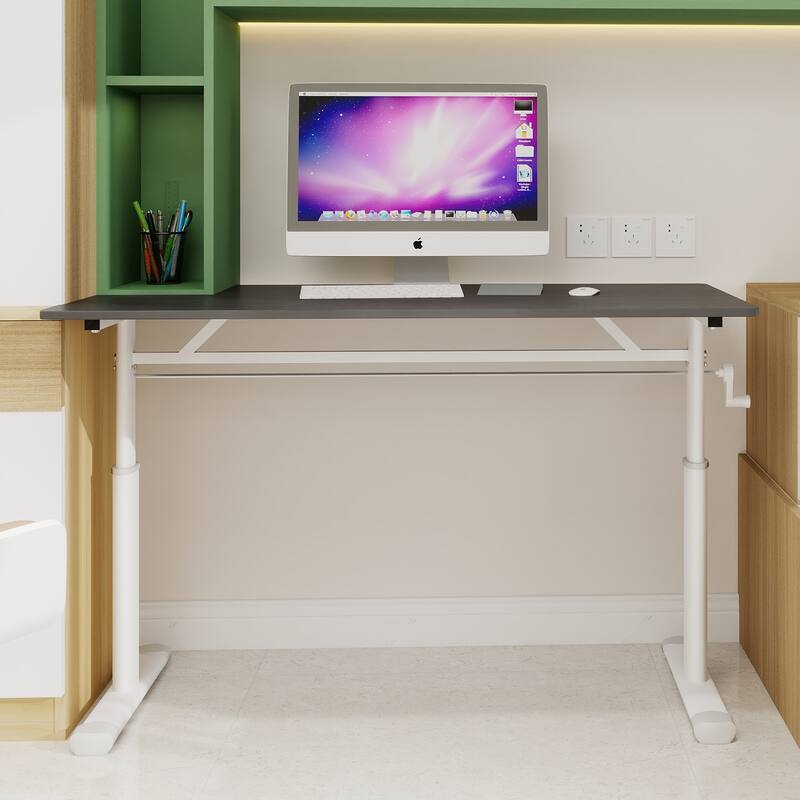 Roomfitters 47" Adjustable Height Study Desk - Compact Multi-Purpose Desk for Kids & Adults, Manual Crank Standing Desk - Grey