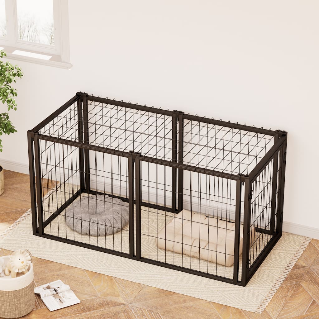 Black Metal Dog Cage Crate for Small and Medium Dogs with Divider and Top Safety Cover