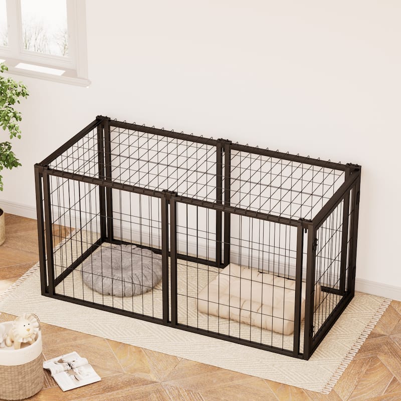 Black Metal Dog Cage Crate for Small and Medium Dogs with Divider and Top Safety Cover