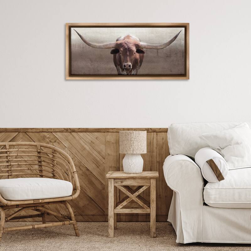 Stupell Rustic Western Longhorn Framed Floater Canvas Wall Art Design By Carol Robinson