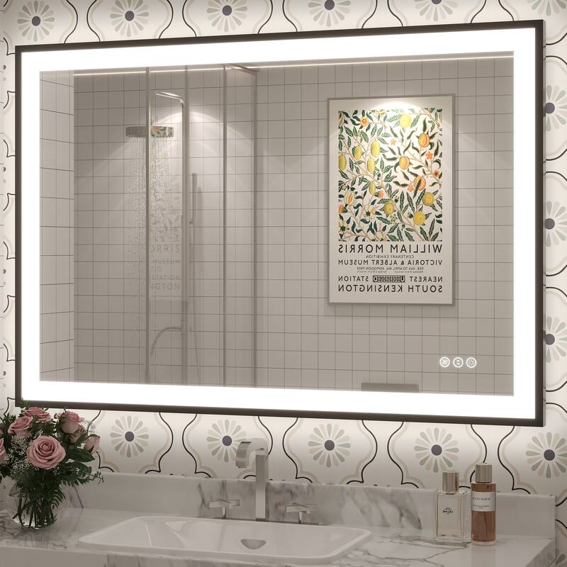 Extra Large Black Frame LED Bathroom Vanity Mirror with 3 Years Warranty and UL Certified - 44x30