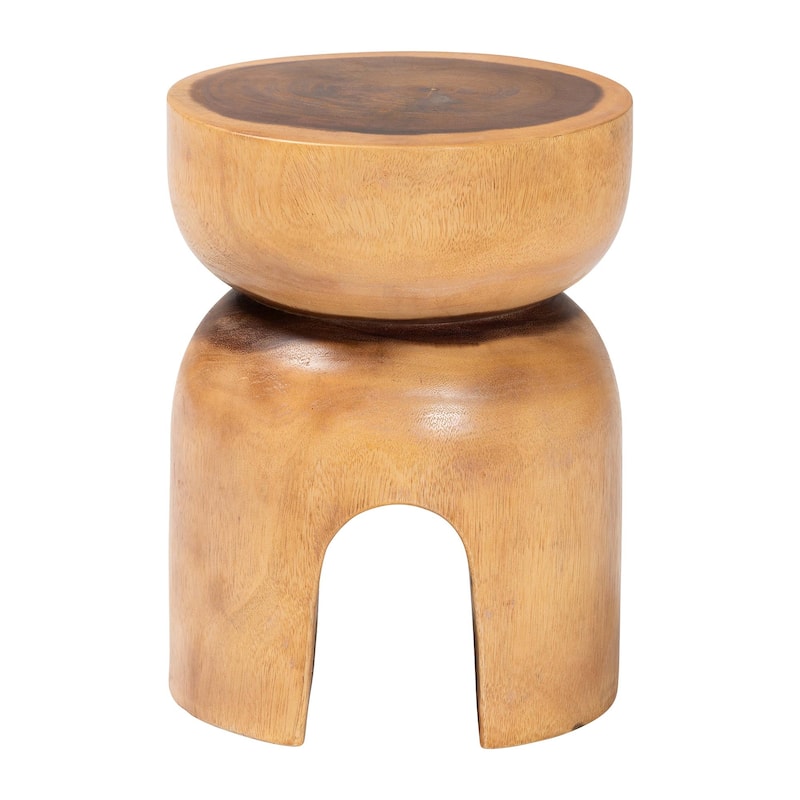 Abrina Solid Suar Wood Side Table - Hand-Carved Sculptural End Table with Arched Base, Modern Boho Style