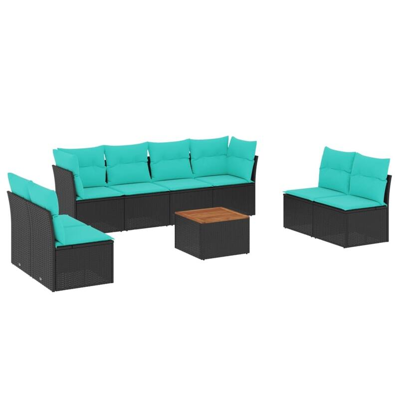 vidaXL 9 Piece Patio Sofa Set with Cushions Black Poly Rattan - 24.4 x 24.4 x 27.2
