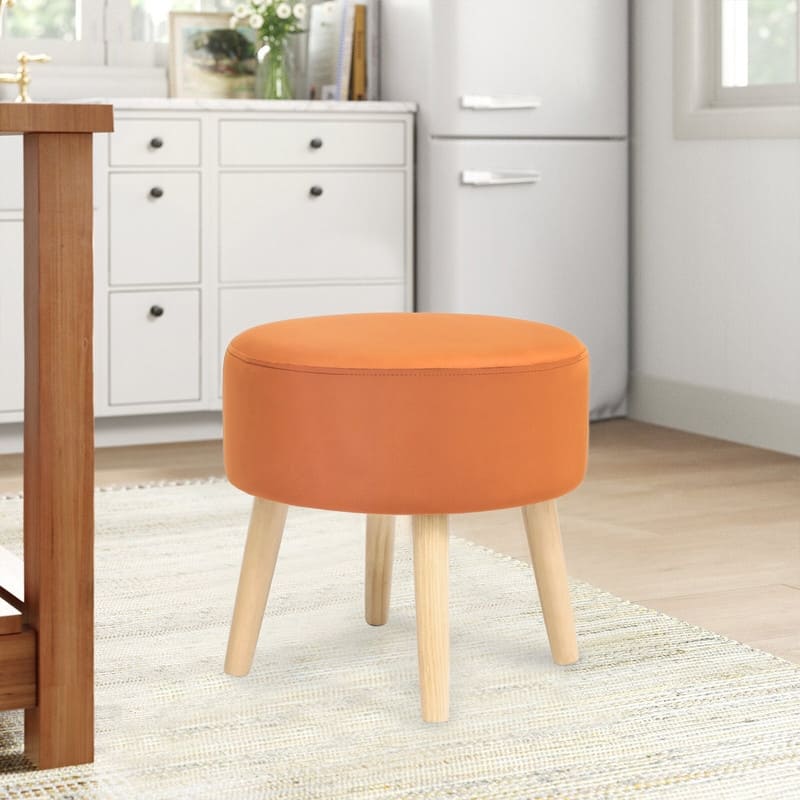Adeco Small Round Fabric Foot Stool Ottoman Soft Padded Seat Footrest
