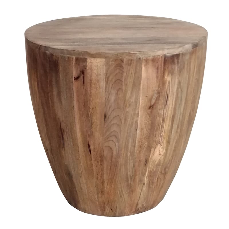 Arthur Handcarved Cylindrical Shape Round Mango Wood Distressed Wooden Side End Table, Brown