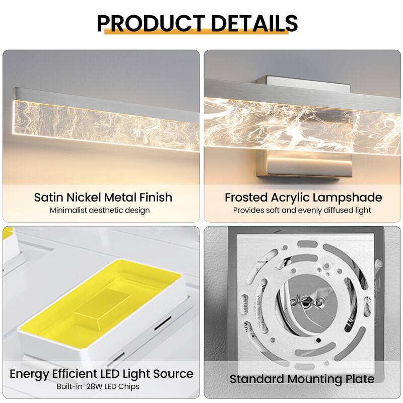 LED Bathroom Vanity Light 24/32/39 inch Dimmable Metal Wall Sconce - Black/Warm White Light