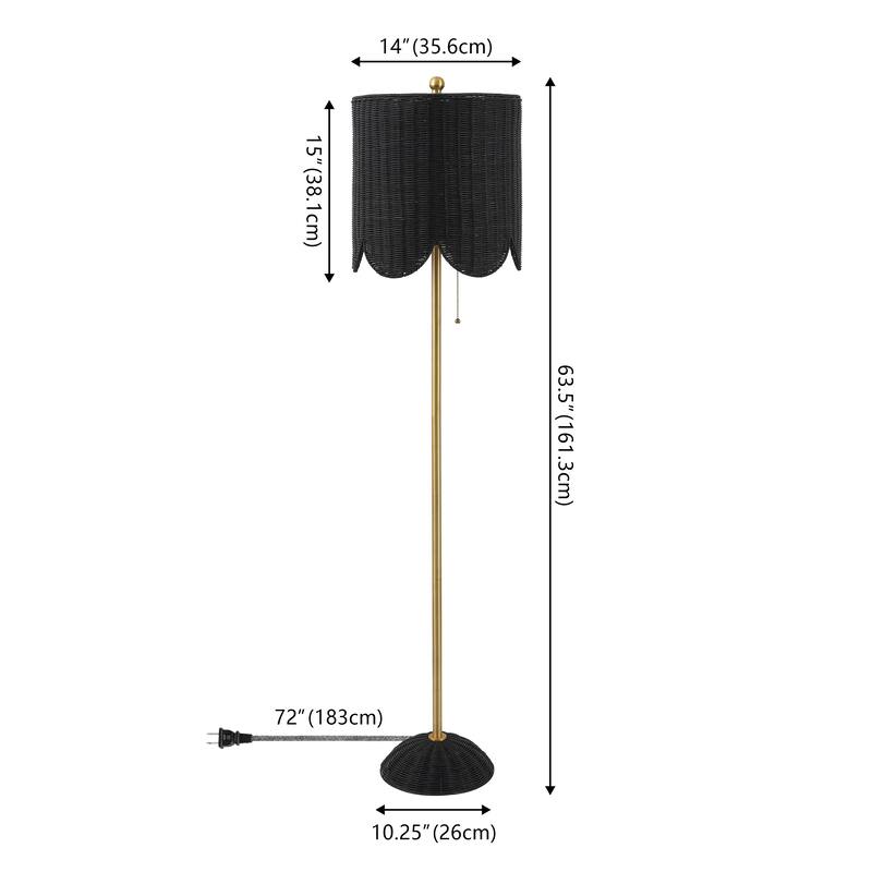 Joel 63.5" Rattan/Metal LED Floor Lamp with Pull Chain, By JONATHAN Y - 1-Light