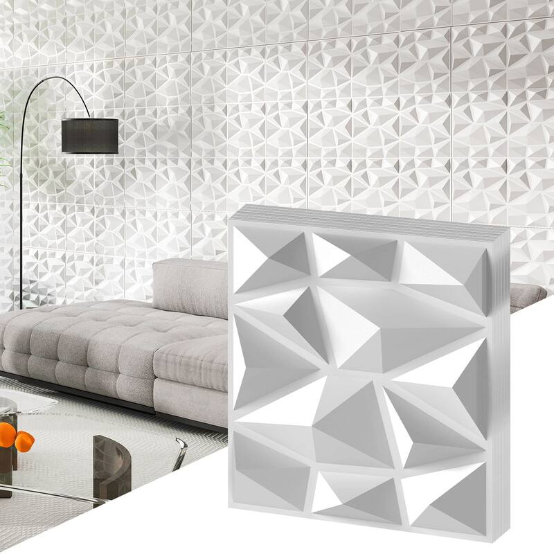White PVC 3D Wall Panels Set of 50 with Diamond Pattern and Easy Install