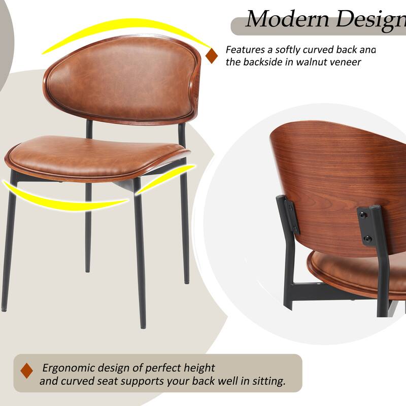 Dining Chairs Set of 2 - Italian-Inspired Bentwood Design with Matte Metal Legs & Luxe PU Leather Seating