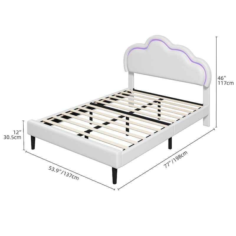 Moasis PU Adjustable Cloud Headboard Bed Frame Platform with LED