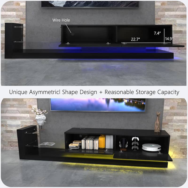 LED TV Stand for 55 65 75 Inch TV, Modern Entertainment Center Equipped with Power Outlet, 50 60 70 Inch TV Console for Homes