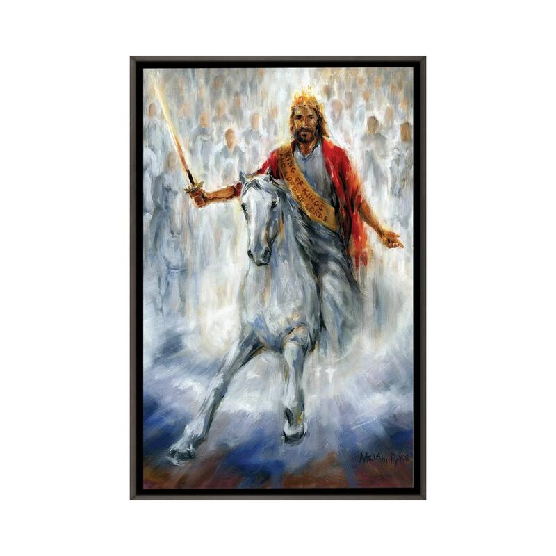 iCanvas "We Have The Victory - Jesus Coming Back On A White Horse" by Melani Pyke Framed - Charcoal - 48x32