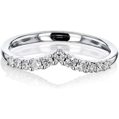 Kobelli 0.2 Carats Lab Grown Diamond 14k Solid White Gold V-Shaped Mini Chevy Wedding Band