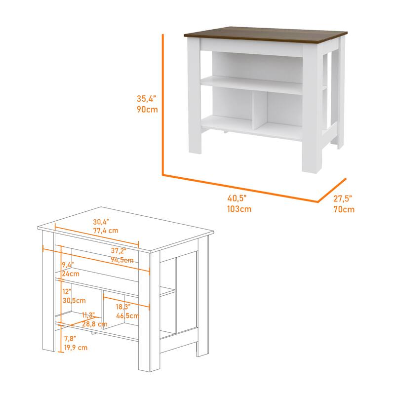 Brooklyn Kitchen Island, Three Concealed Shelves