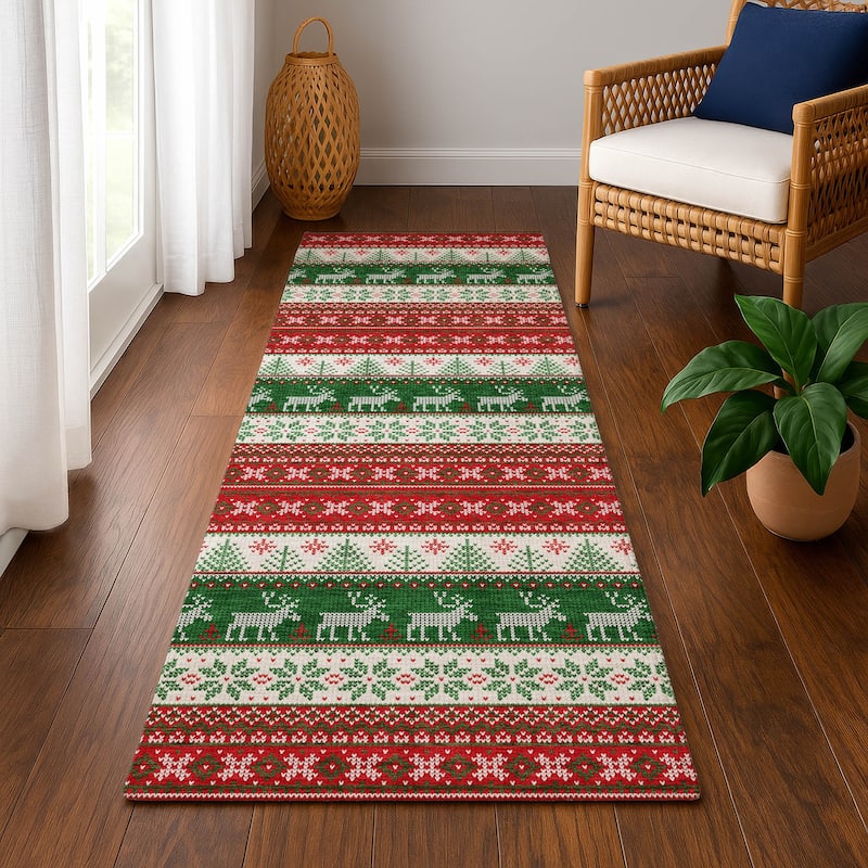 Premium Washable Super Soft Chritmas Stripes Mayfield Rug - Red - 2'3" x 7'6"