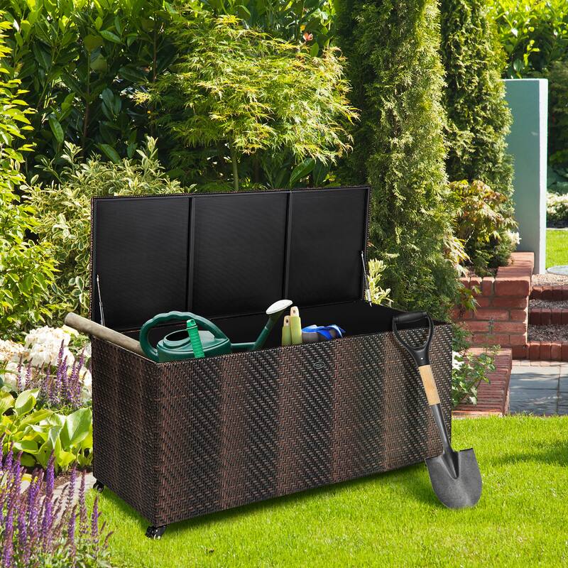 Gymax 2-in-1 PE Wicker Outdoor Storage Box Furniture Deck Box Garden