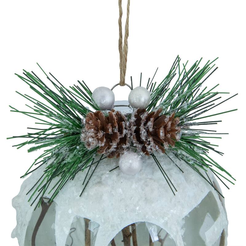 5" White Frosted NOEL With Holly and Berries Christmas Glass Ornament