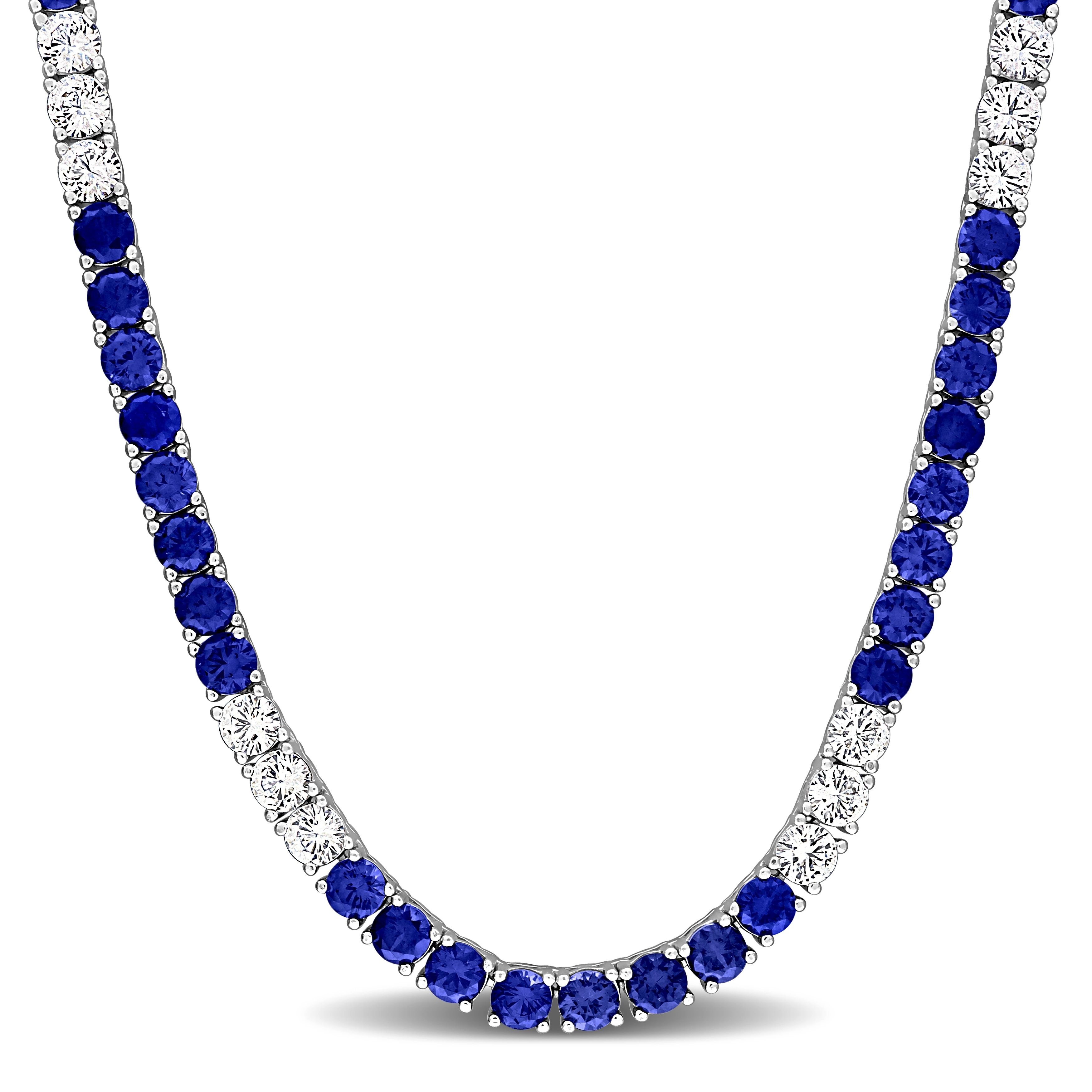Miadora 30 1/4ct TGW Created Blue & White Sapphire Tennis Necklace Sterling Silver - 17 in