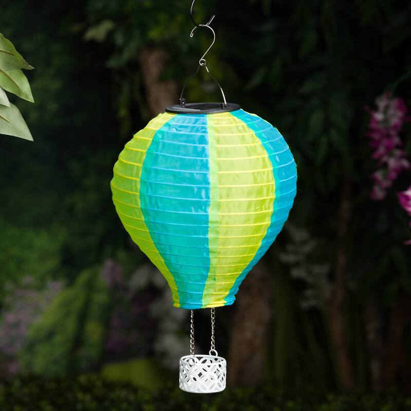 Solar Yellow/Blue Cloth Hot Air Balloon with Flame LED Lights