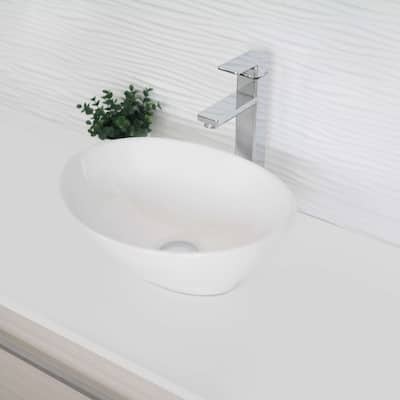STYLISH 15 3/4 inch White Oval Porcelain Vessel Bathroom Sink - 15 3/4" x 13 3/8" x 5 3/4"