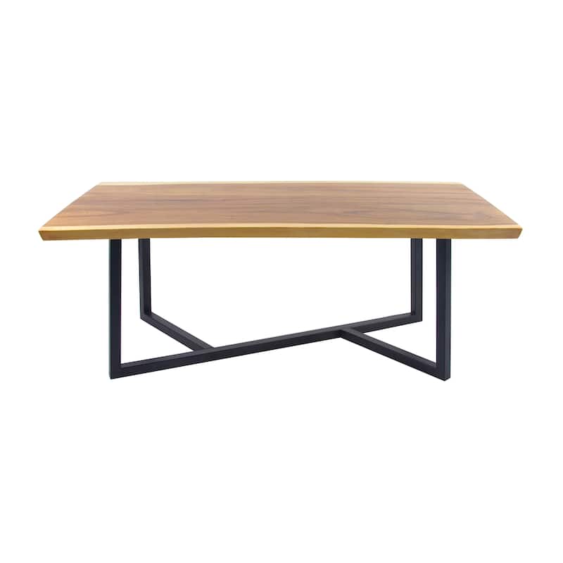 Wood Dining Table with Black Metal Base - Brown - Roche River Decor - 40"Wx79"Lx30"H