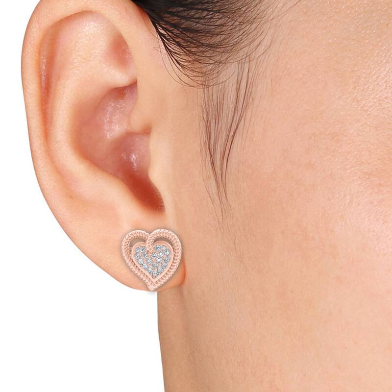 1/10ct TDW Diamond Cluster Heart Stud Earrings in 10k Rose Gold for Women - Rose gold