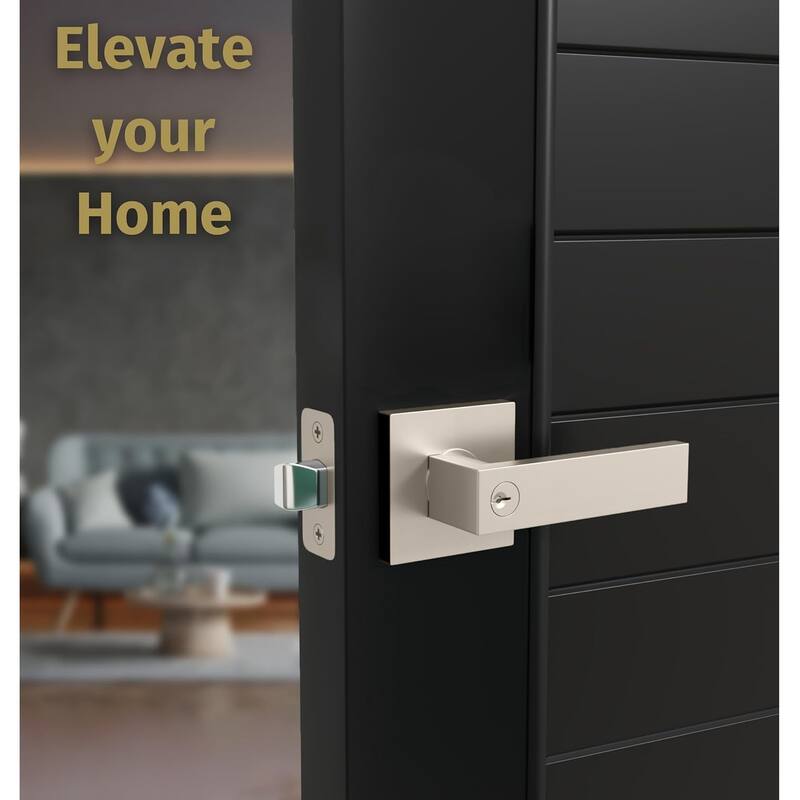Mega Handles ROBELL Modern Square Entry Door Lever Lock Set | Fits All Standard Spaces | Bedroom Door Lock | Reversible Handle
